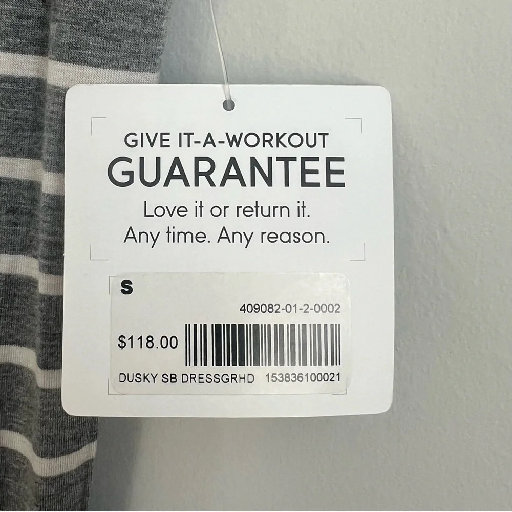 New Athleta Shark Bite Cinch Maxi Dress Gray Asymmetrical Striped Jersey Small - Picture 7 of 14